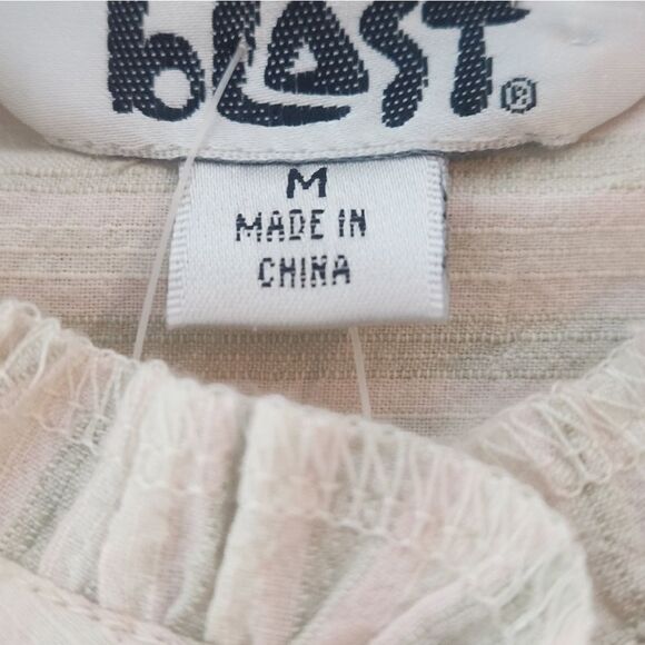 NWT Blast M Striped CreamSagePocketsRuffle LSlv ButtonUp LINEN Blend Women Shirt - Picture 5 of 8